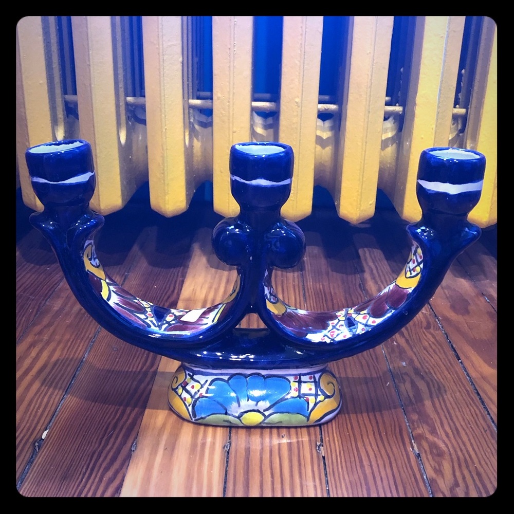 3-candle Mexican Talavera Ceramic Candelabra